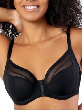 Parfait Shea Plunge Bra Black Sheer Mesh Unlined Underwire Unpadded size 34J